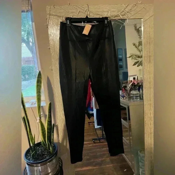 POPILUSH Shapewear Leggings Faux Leather Tummy Control High Rise - Picture 8 of 10